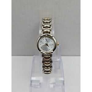 Bulova Womens Two Tone Heart Link Bracelet Watch Diamond Dial Quartz New Battery